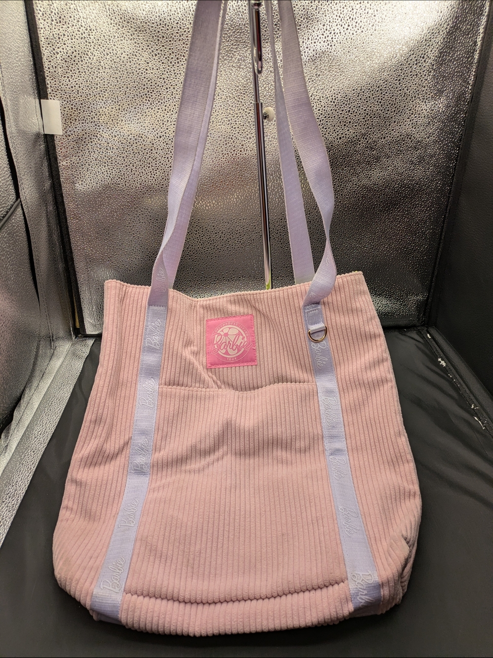 Barbie Pink Corduroy Tote Bag with Lilac Straps